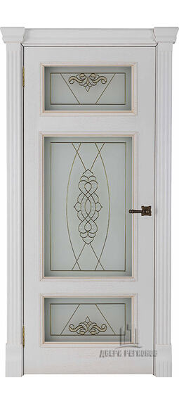 Дверь межкомнатная Regidoors  Гранд 3 (широкий фигурный багет) Дуб Patina Bianco Остекленная