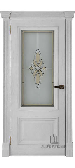 Дверь межкомнатная Regidoors  Корсика витраж Маэстро (широкий фигурный багет) Дуб Perla Остекленная